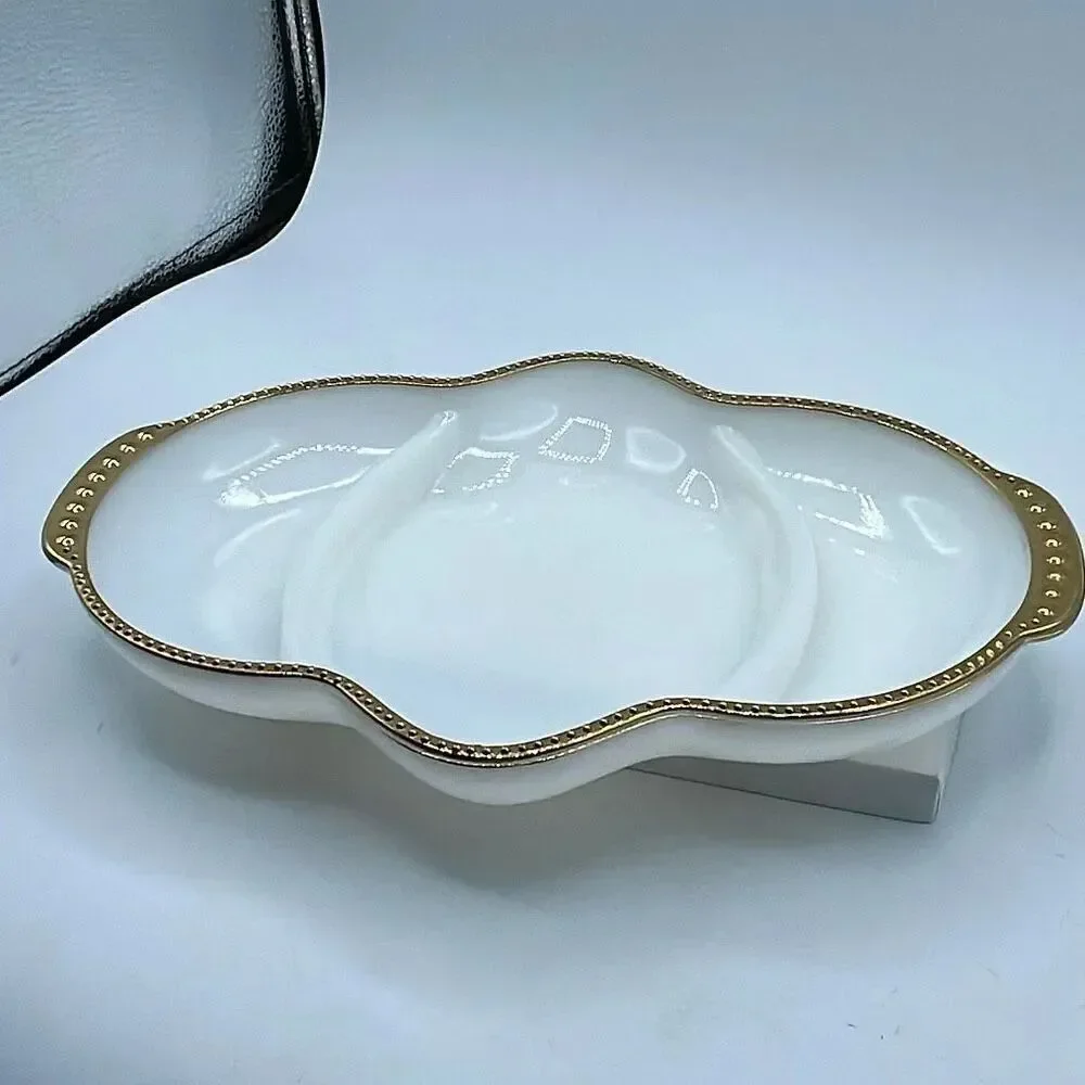Vintage Anchor Hoking Fire-King divided relish tray 22K trim.